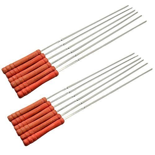 Ensemble de 12 Brochettes de Barbecue en Métal avec Poignées en Bois